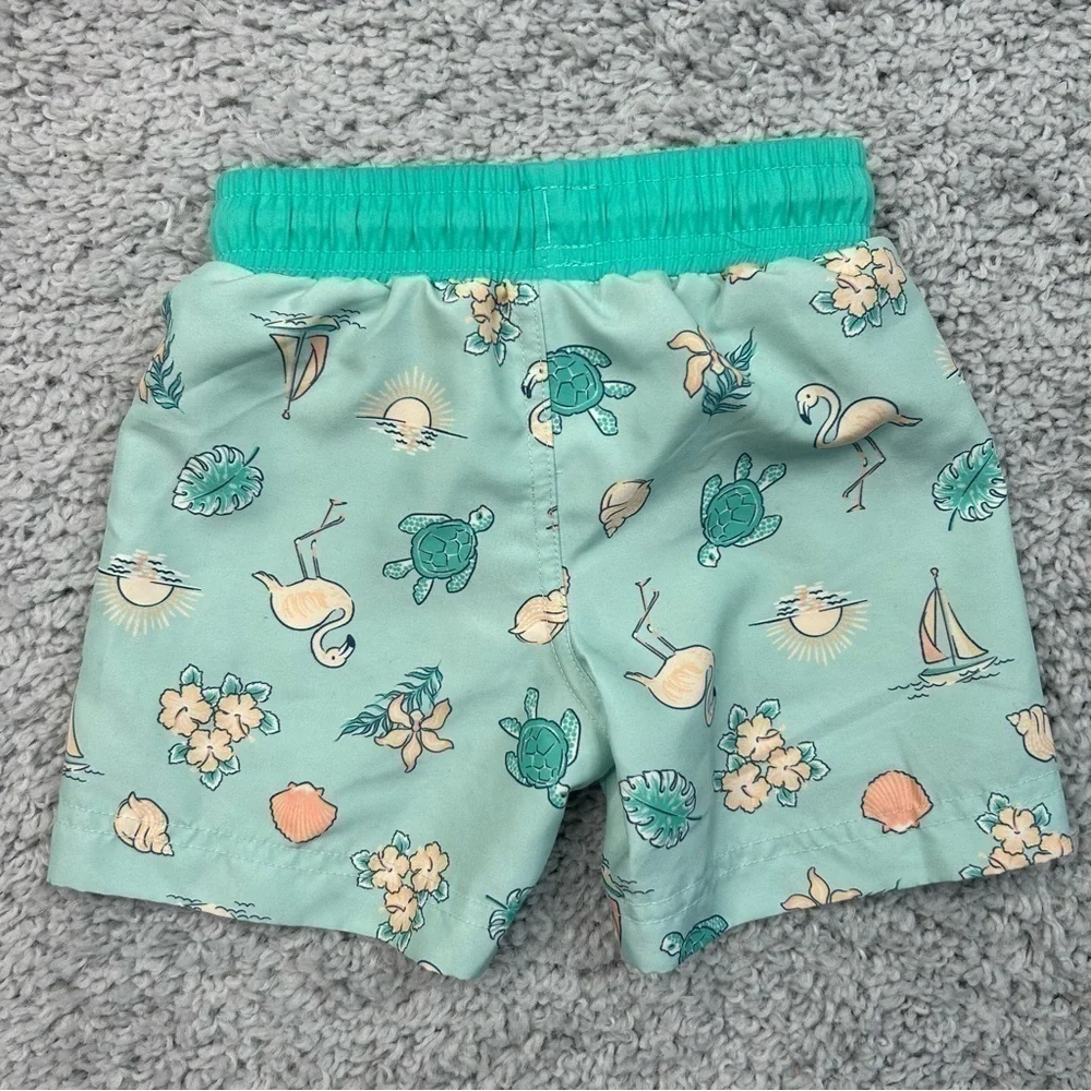 Tommy Bahama Swim Trunks Boys 18 Months Turtle Flamingo Seashells Beach Swimming